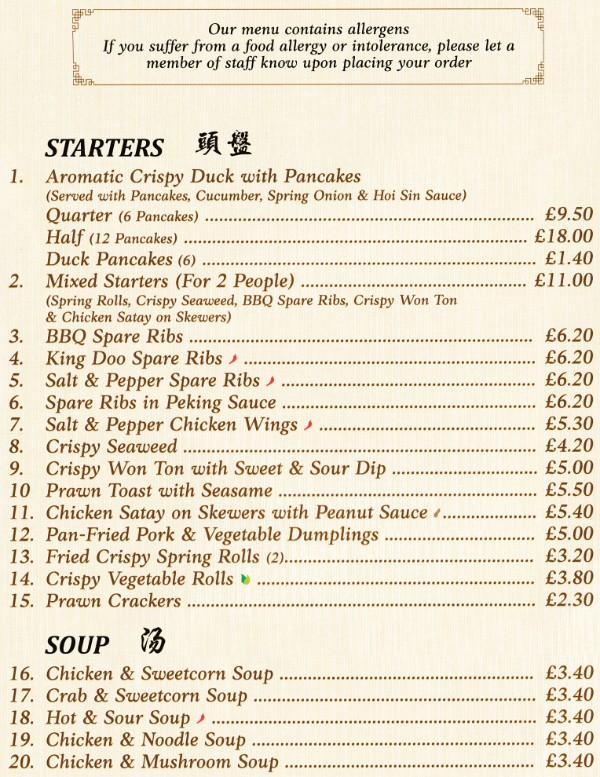 Pateley Chinese Takeaway Menu - Pateley Bridge